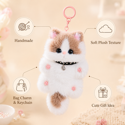 Handmade Chenille Cat Doll Keychain – Cute Plush Bag Charm Gift