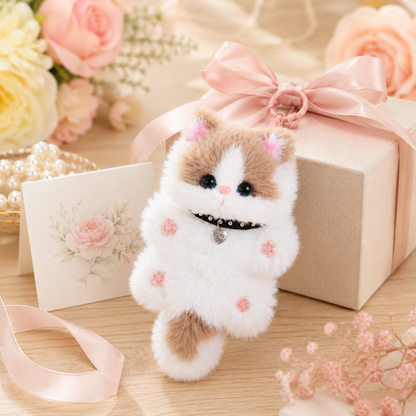 Handmade Chenille Cat Doll Keychain – Cute Plush Bag Charm Gift