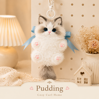 Handmade Chenille Cat Doll Keychain – Cute Plush Bag Charm Gift