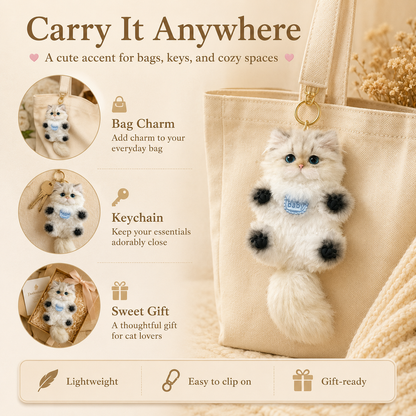 Cozy Curl Home – Mallow | Handmade Fluffy Cat Plush Keychain
