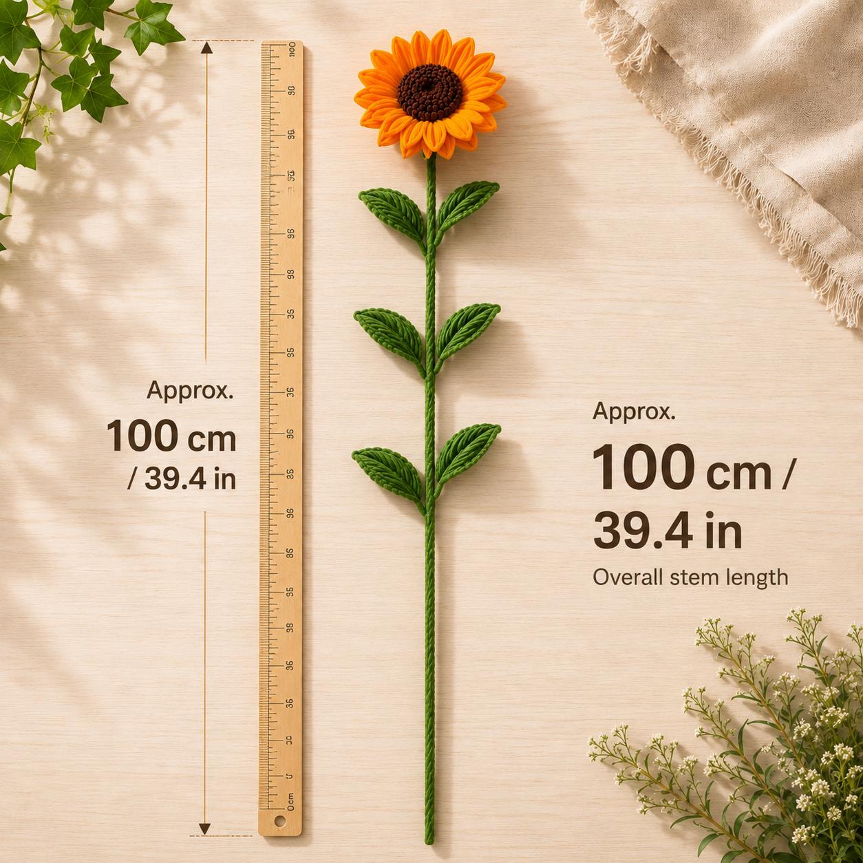 Handmade Chenille Stem Sunflower Bouquet – 100cm Orange Chenille Stems Flower Gift for Home Decor & Special Occasions