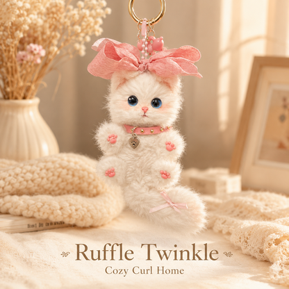 Handmade Chenille Cat Doll Keychain – Cute Plush Bag Charm Gift
