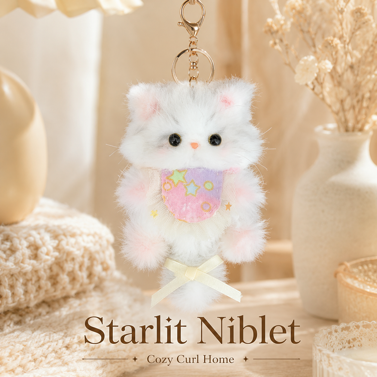 Handmade Chenille Cat Doll Keychain – Cute Plush Bag Charm Gift