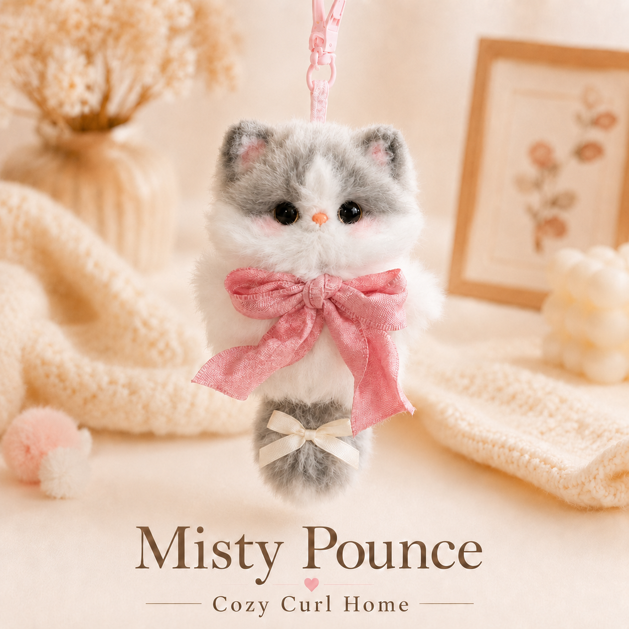 Handmade Chenille Cat Doll Keychain – Cute Plush Bag Charm Gift