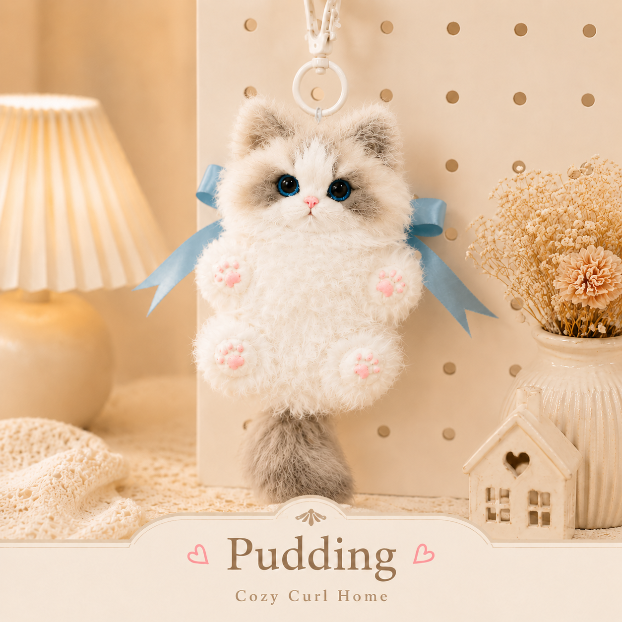 Handmade Chenille Cat Doll Keychain – Cute Plush Bag Charm Gift