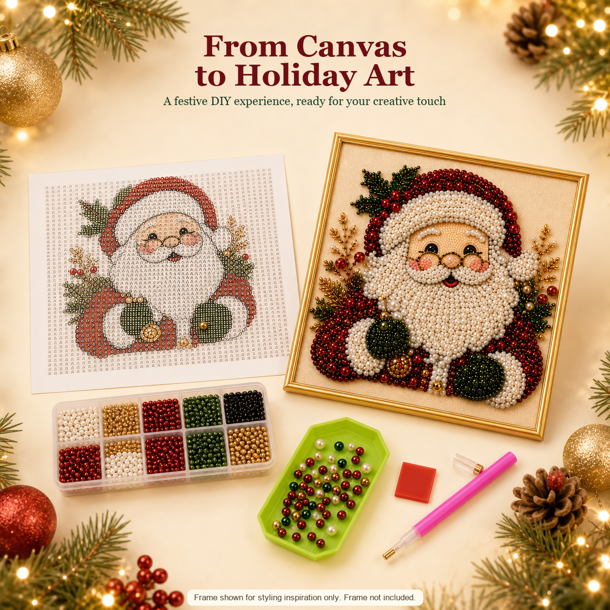 DIY 3D Pearl Bead Santa Christmas Art – Framed or Unframed