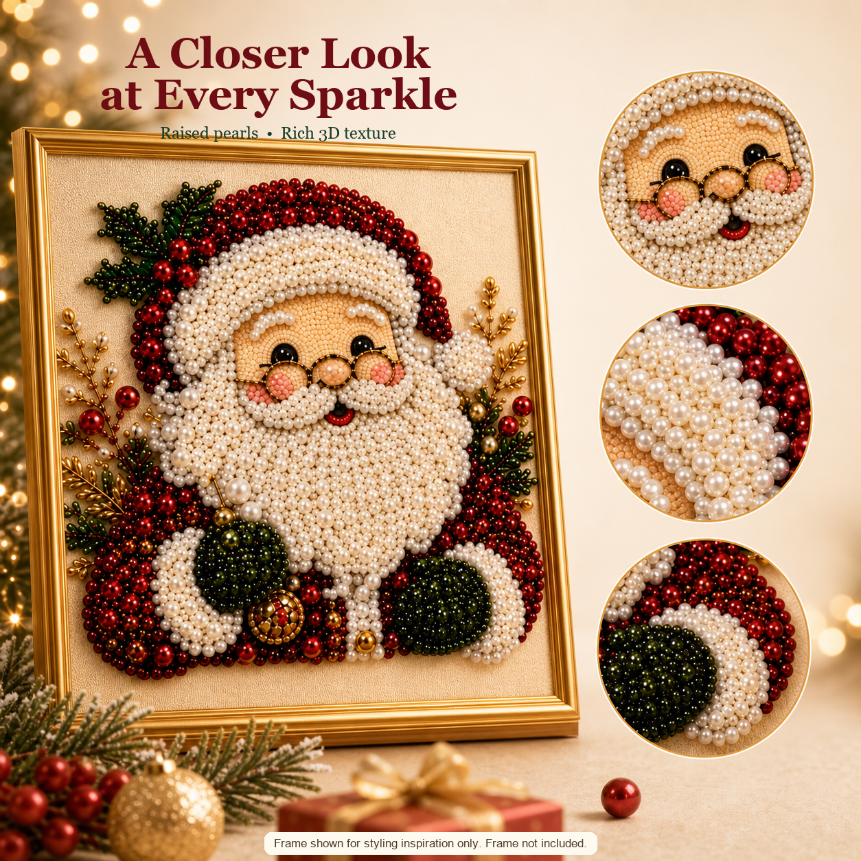 DIY 3D Pearl Bead Santa Christmas Art – Framed or Unframed