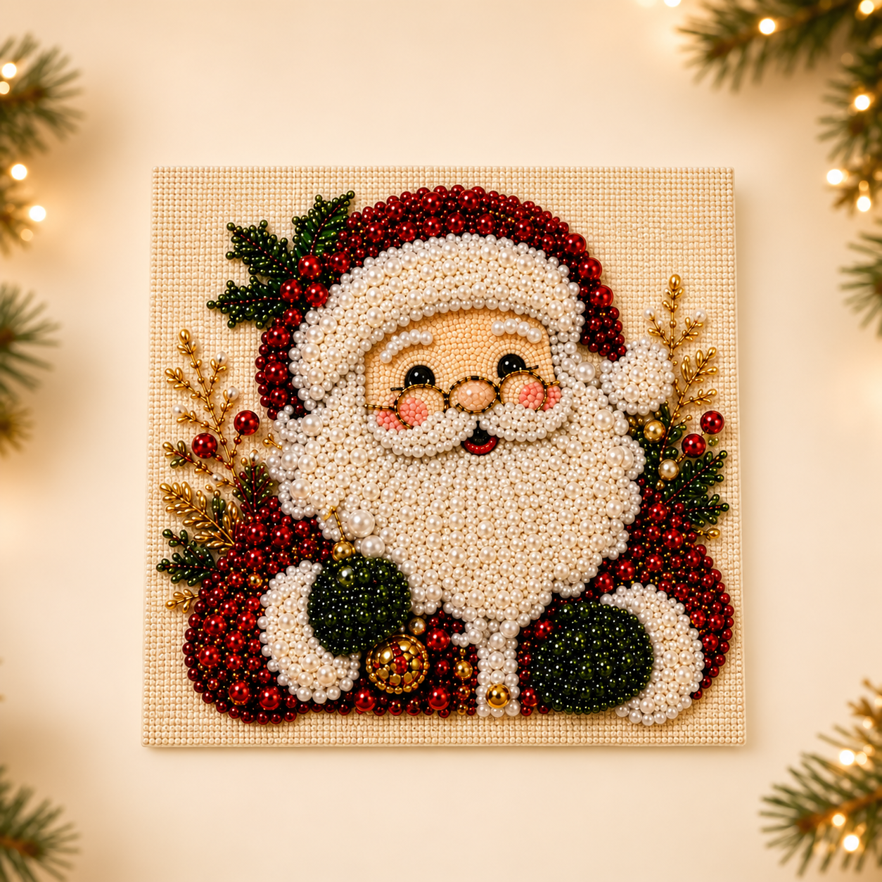 DIY 3D Pearl Bead Santa Christmas Art – Framed or Unframed