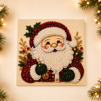 DIY 3D Pearl Bead Santa Christmas Art – Framed or Unframed